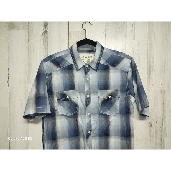 Coastal Western Shirt Mens Small Blue Plaid Short Sleeve Pearl Snap Up Cowboy - Picture 3 of 7
